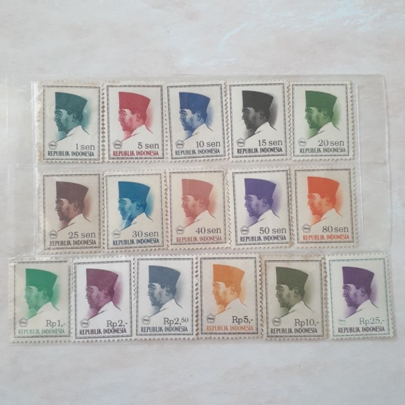 

(A) Perangko Indonesia Soekarno Tahun 1966 Set - 16pcs