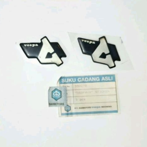 Stiker "Vespa-V" Bagasi Box Laci Vespa Corsa Ori Danmotor Biru (NOS)