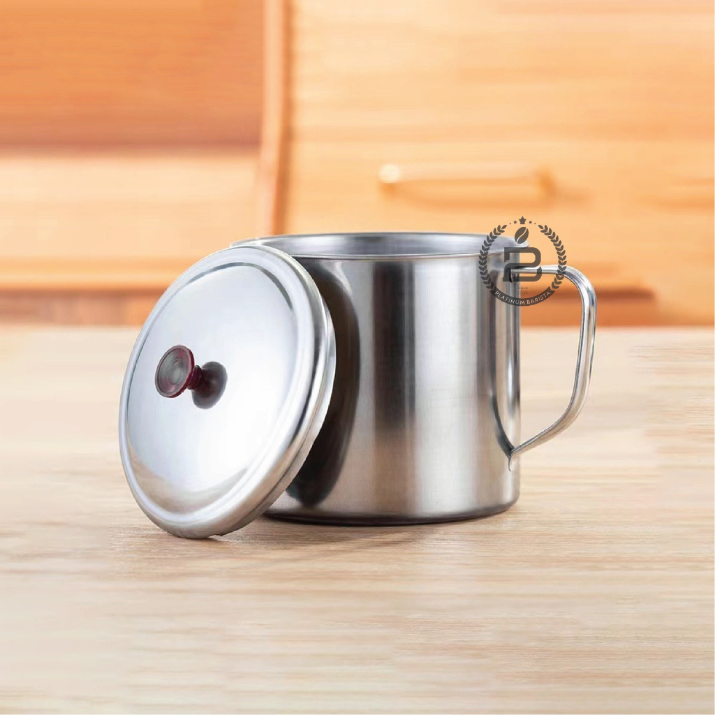 Mug mini cangkir kecil 8cm 250ml plus tutup mini kecil gelas stainless kopi muk