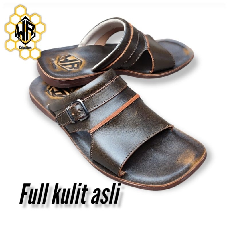 Sandal Pria Kulit Asli Impor Slip On Trendy Terbaru Model Open Toe