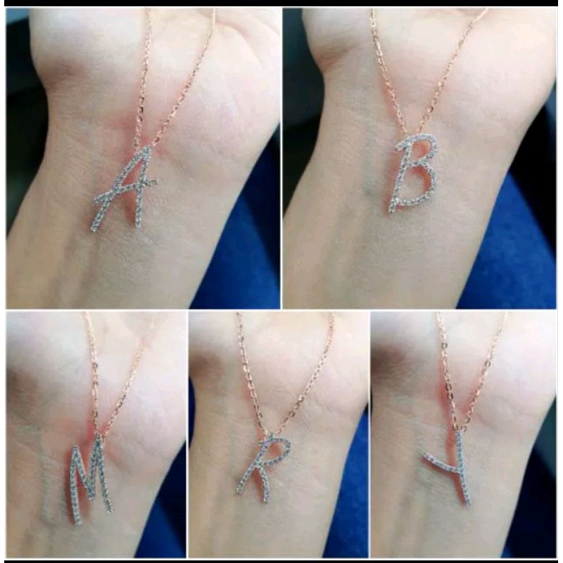 Kalung+ Liontin Caradelano AlphaStar Inisial Huruf V, F, D, S,H, B, Emas 375
