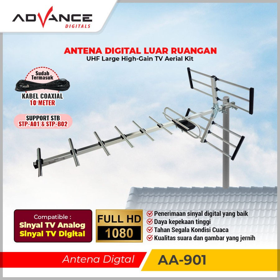 Antena TV Digital Advance AA-901 AA-801 / Antena Digital Luar Ruangan Full HD Antena Outdoor UHF Analog Digitals Anti Karat Waterproof Antena