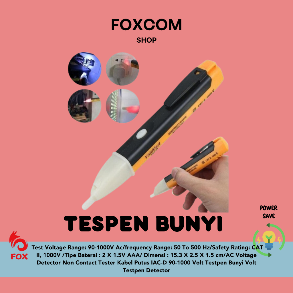 Tespen Sensor Detektor Voltase Tester Elektrik AC DC/Tespen Bunyi/Pendeteksi Kabel Putus/Lampu Bunyi