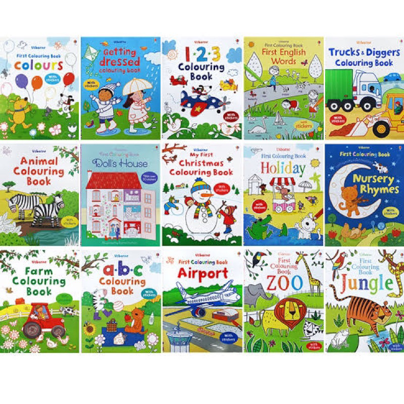 BOSTON - Usborne Coloring Book | Buku Mewarnai Menggambar Anak Stiker Sticker Drawing Book TK PAUD