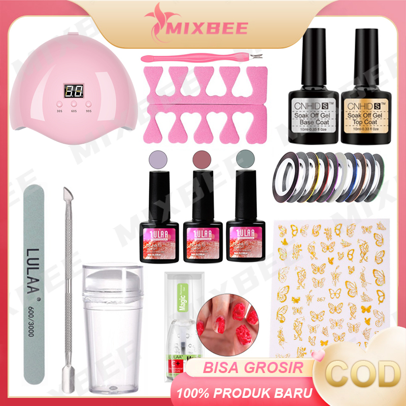 Set Kutek Gel Lampu Kuku UV 36W3 Warna Cat Kuku Gel, Set Peralatan Manikur Seni Kuku
