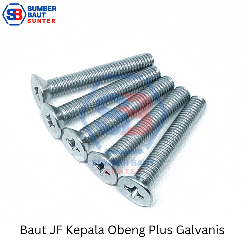 JF 8x30 Baut Kepala Obeng + Rata Flat Head Galvanis M8 x 30