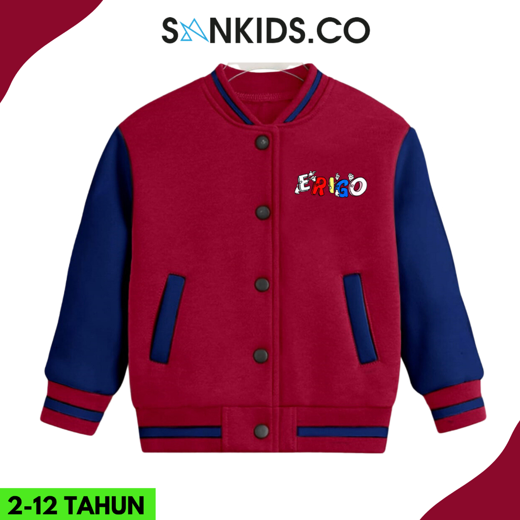 JAKET VARSITY ANAK BASEBALL ERIGO JAKCET ANAK LAKI LAKI PEREMPUAN UMUR 2 - 12 TAHUN
