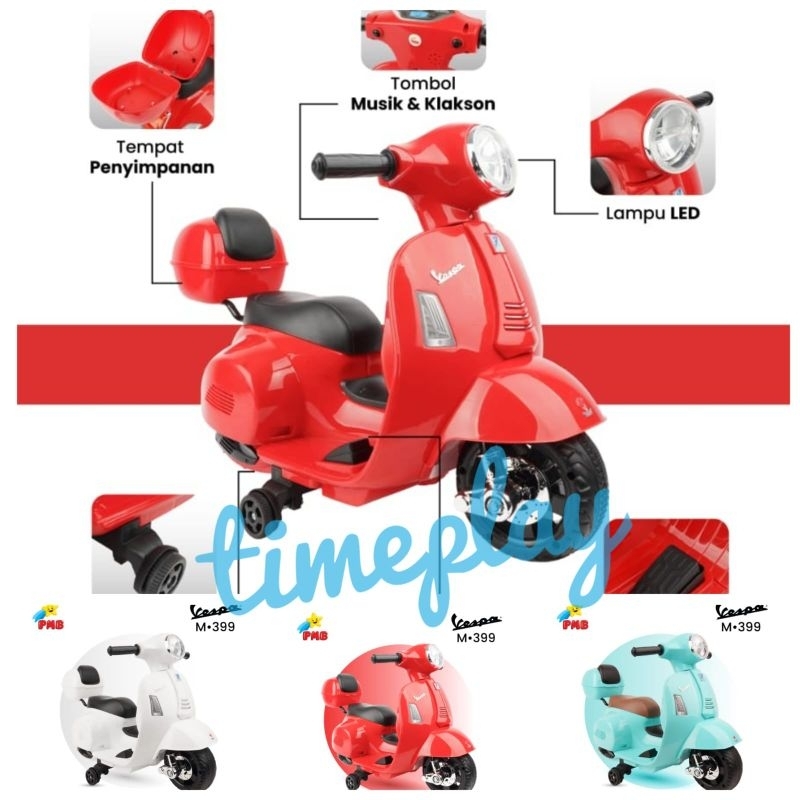 Mainan anak motor aki accu vespa scooter vintage classic pmb m 399 m399