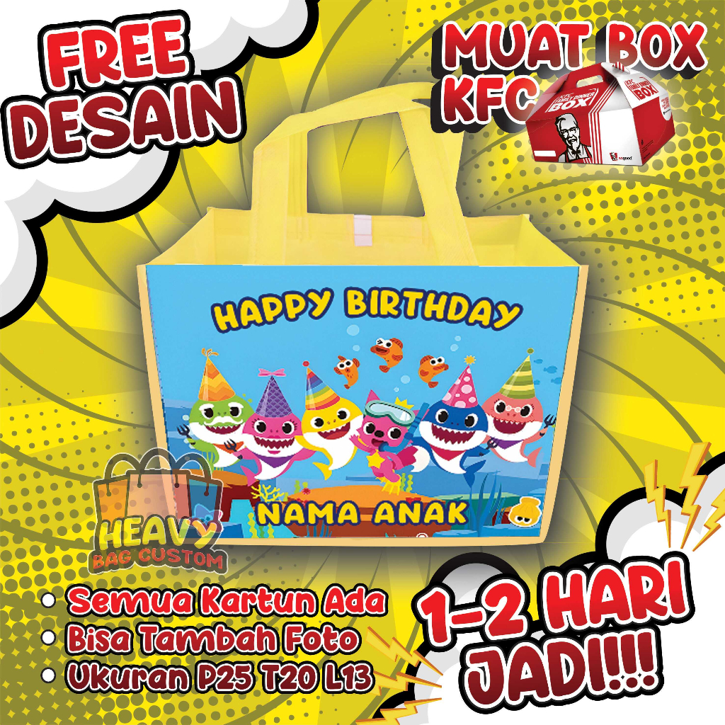 

GOODIE BAG BABYSHARK TAS SOUVENIR GRATIS DESAIN CUSTOM NAMA DAN FOTO