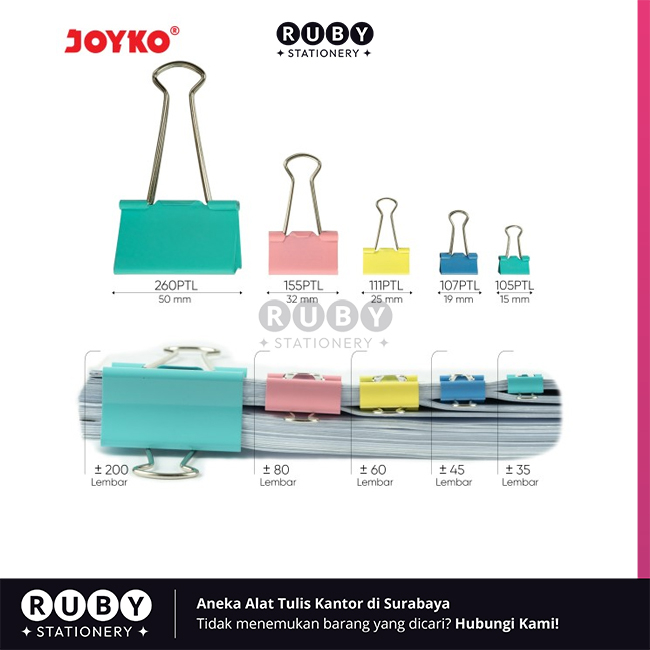 

RUBY STATIONERY Klip Penjepit Kertas 105PTL Pastel Joyko - Binder Clip