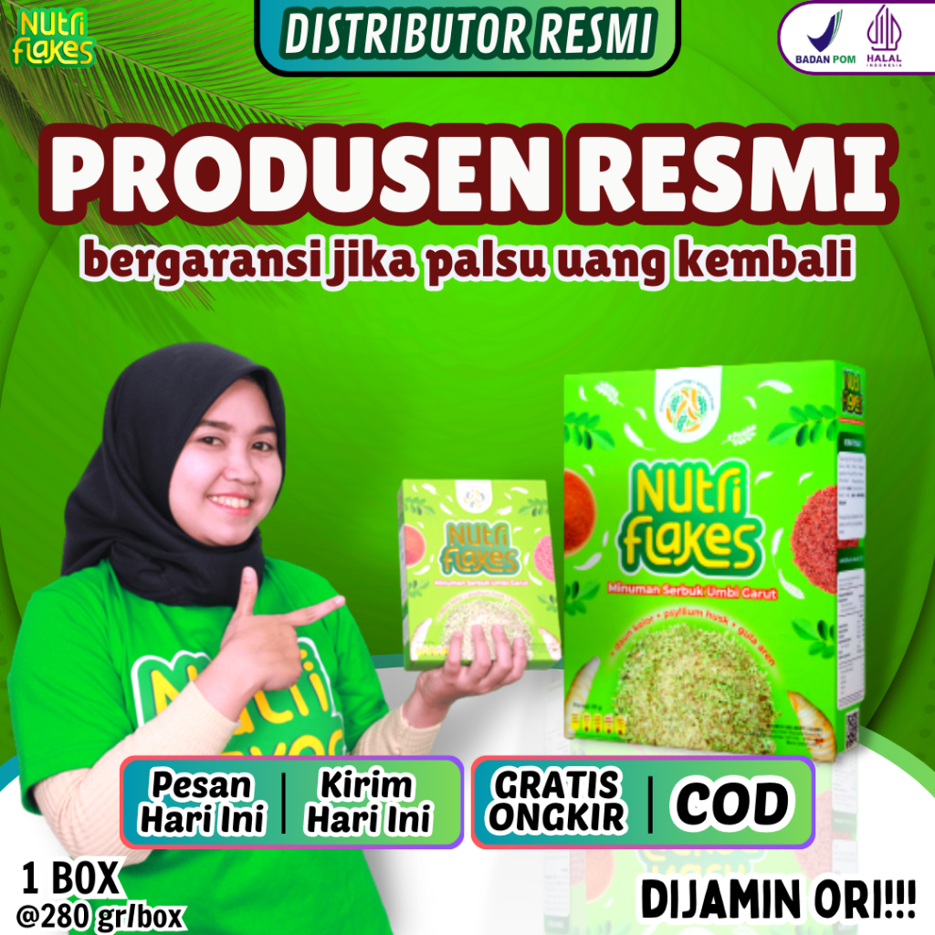 

[BISA COD] HARGA GROSIR - NUTRIFLAKES-280gr- NUTRIFLAKES SEREAL UMBI GARUT WITH PSYILIUM HUSK & DAUN KELOR