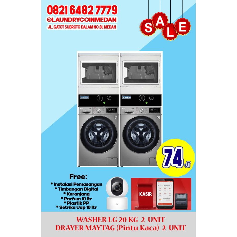 PAKET USAHA LAUNDRY TERMURAH DQN TERBAIK DI KOTA MEDAN // WASHER LG 20 KG //DRAYER MAYTAG PINTU KACA