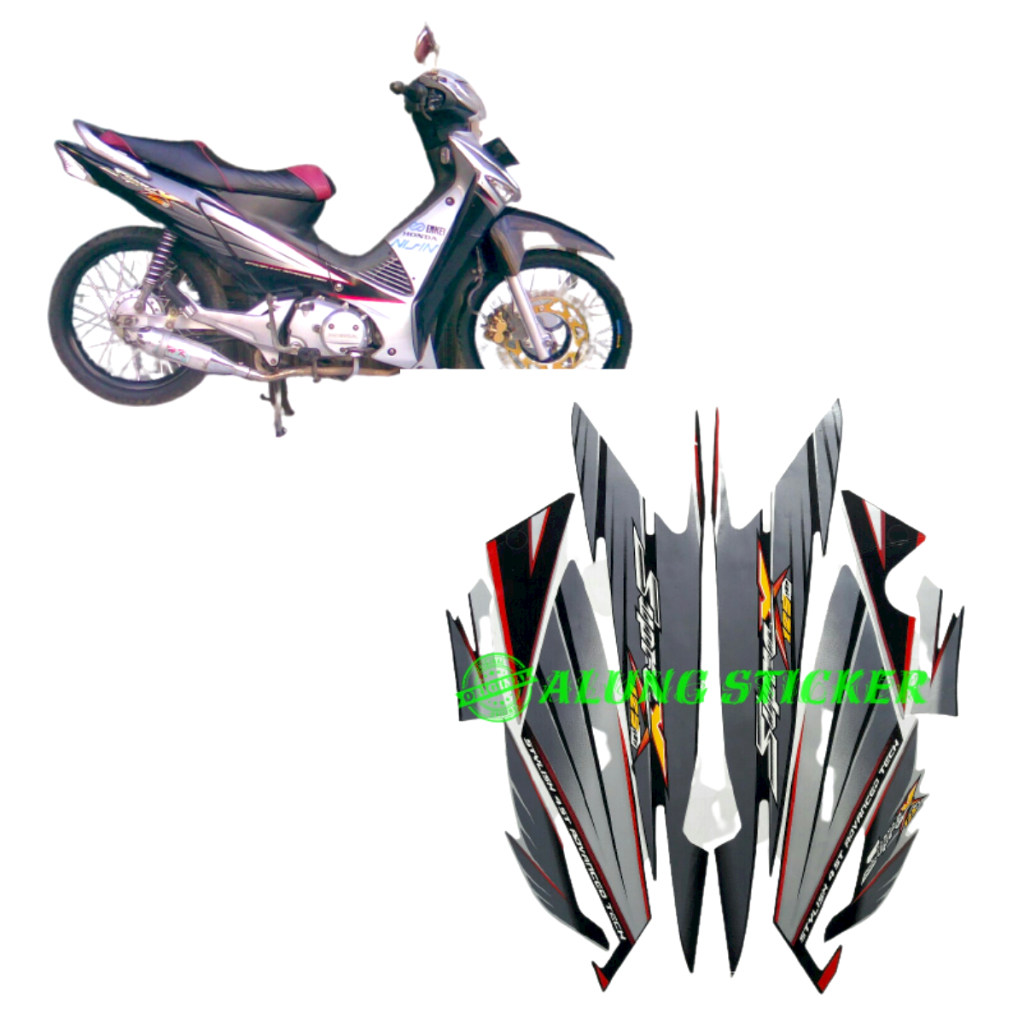 STIKER STRIPING LIS LES BODY MOTOR HONDA SUPRA X 125D 2005 HITAM-SILVER