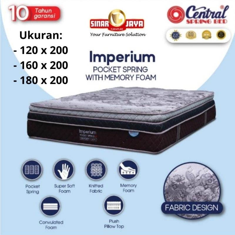 Kasur springbed central - Imperium pocket spring with memory foam || Harga kasur saja || uk.120, 160