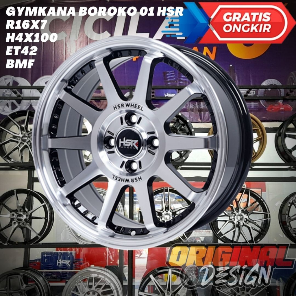 Velg Mobil Ring 16 HSR GYMKANA BOROKO 01 R16 LEBAR 7 LOBANG 4 BLACK POLISH