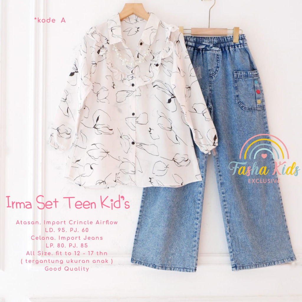 IRMA SET TEEN KIDS SETELAN BAJU ANAK REMAJA USIA 12-17 TAHUN ONESET ANAK KEMEJA CRINKLE DAN CELANA J