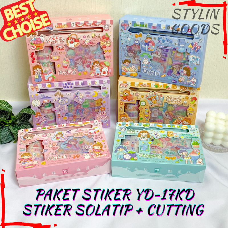 

YD-17KD PAKET STIKER CEWE KARTUN CUTE LENGKAP DENGAN WASHI TAPE SELOTIP DAN PISAU PEMOTONG MIRIP ( STIKER YDSZKD ) BISA COD PAKET BOX STIKER CEWE ANTI AIR