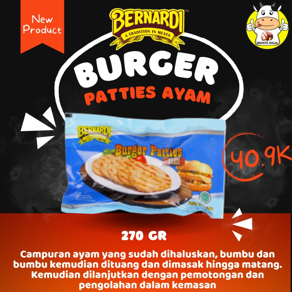 

BERNARDI BURGER PATTIES AYAM 270GR - FROZEN FOOD - BRONTZ JOGJA