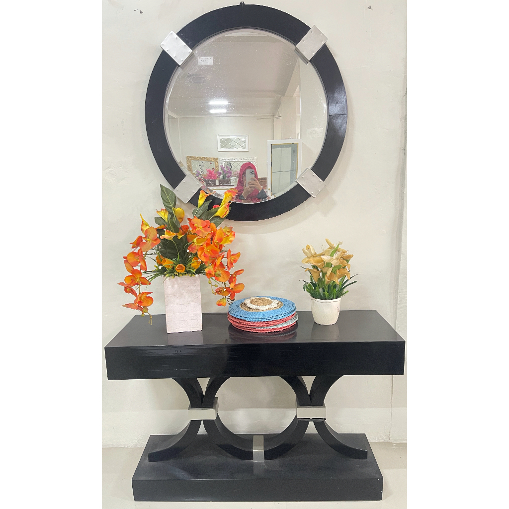 KONSUL SET KACA BAHAN JATI MINIMALIS