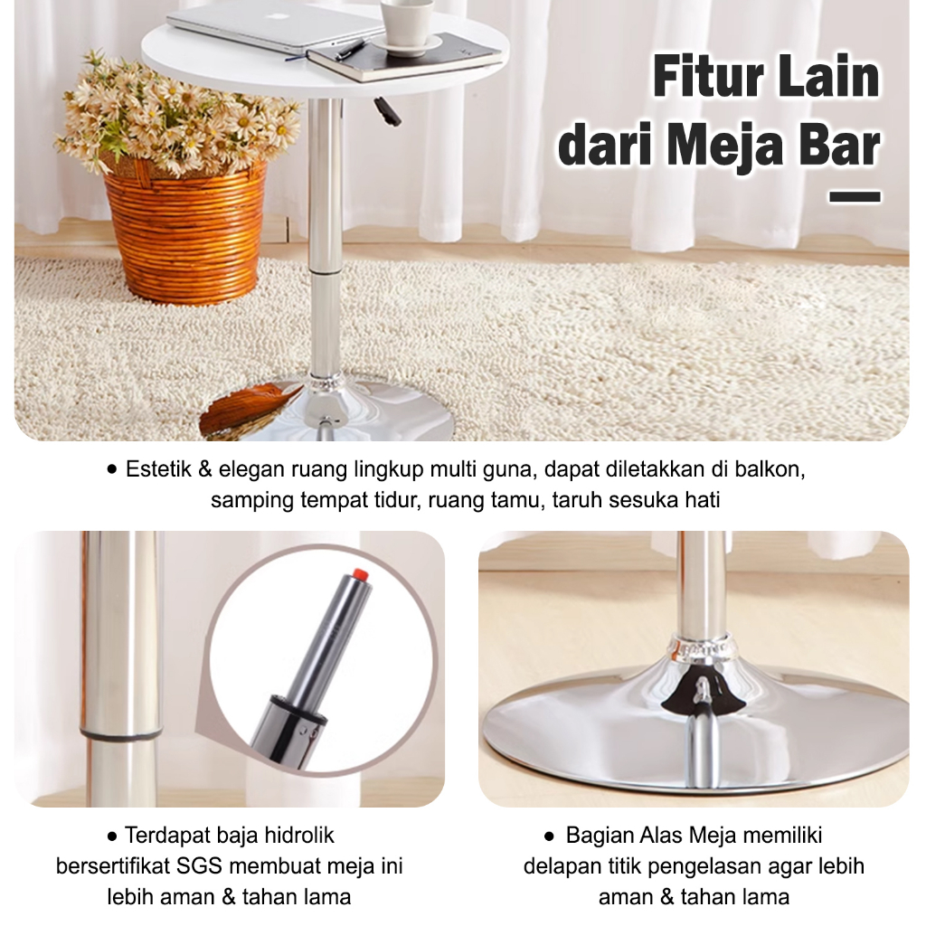 Meja Bar Hidrolik Meja Bulat Minimalis Meja Cafe Mewah Meja Bar Bulat Cantik Serbaguna Bahan Besi MDF Premium - Z5A2