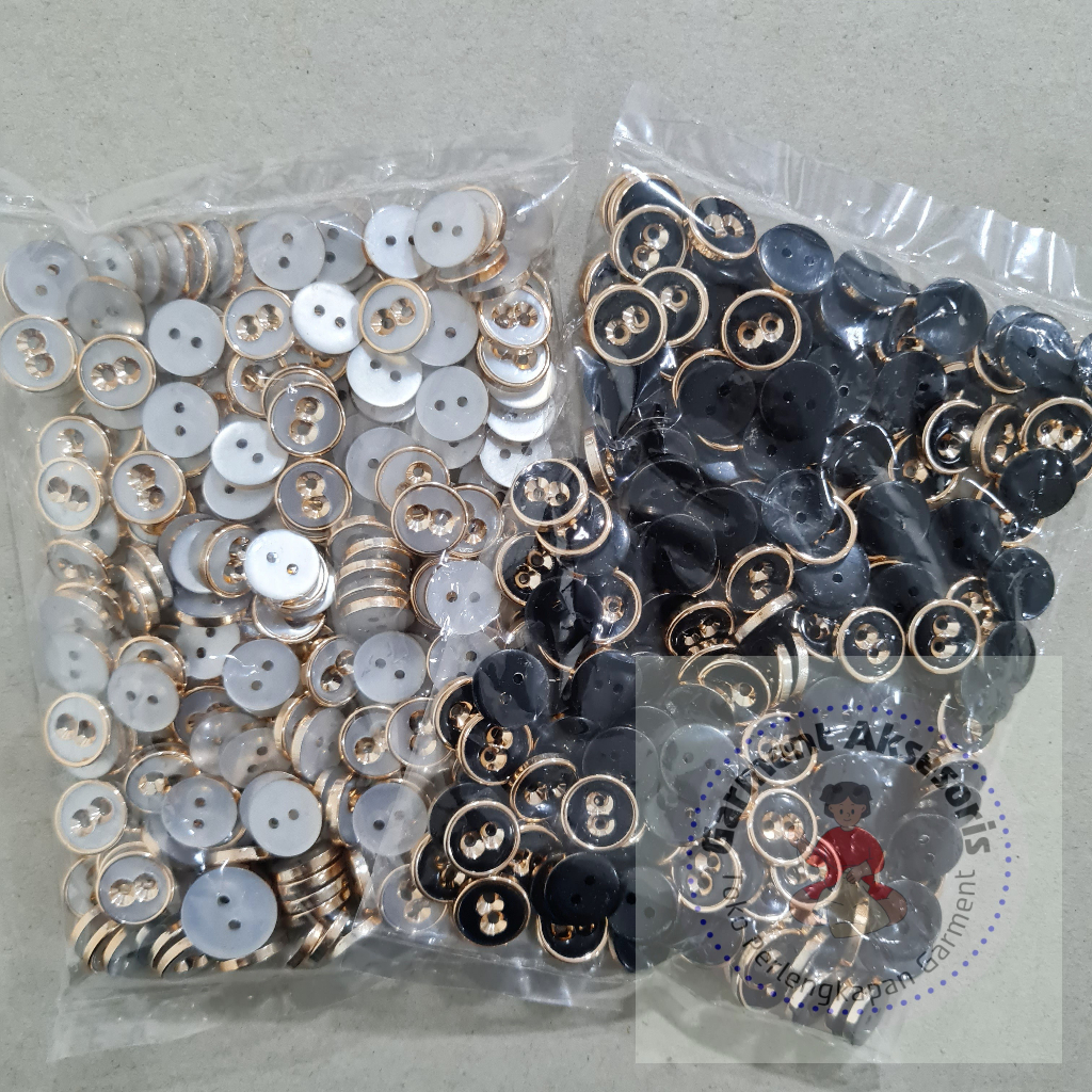 Kancing Kacamata Lubang 2 Ukuran 20L dan 24L  Putih Hitam Rosegold / Kancing Kemeja Lubang 2 Motif K