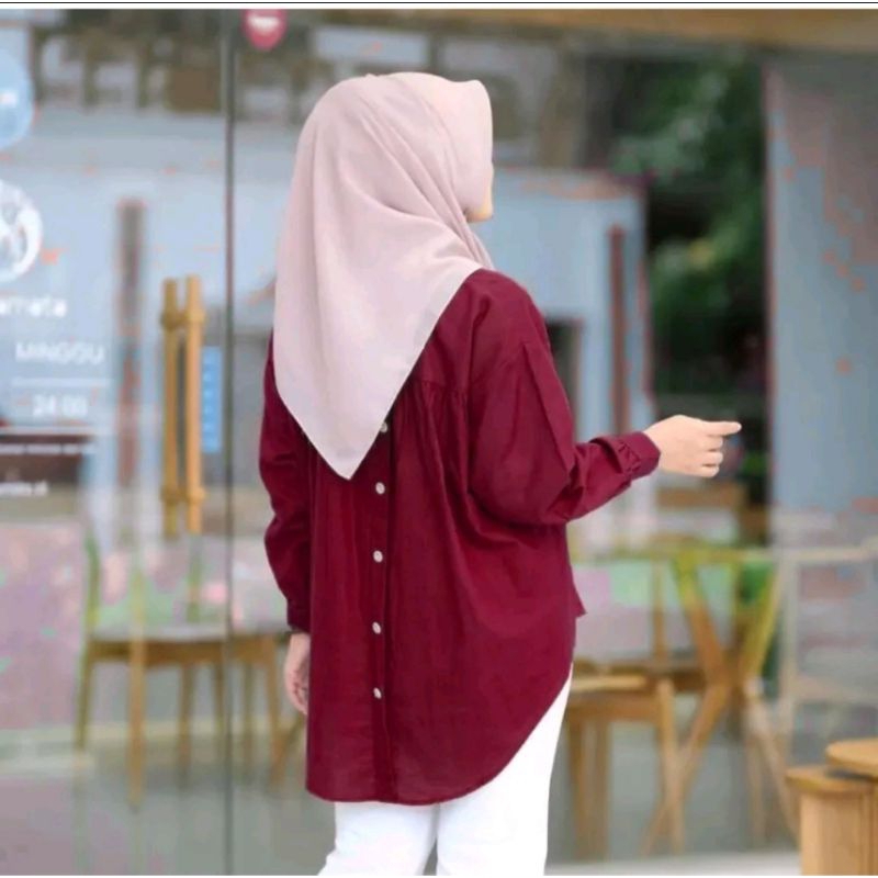 KEMEJA WANITA LINEN HANA SHIRT KANCING BELAKANG OVERSIZE CUTTING