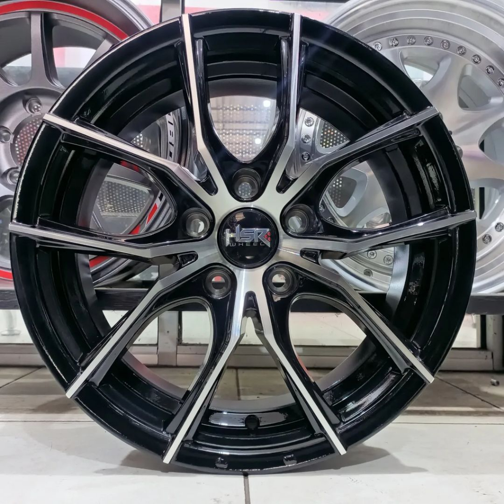 Velg mobil rush terios ring 17 HSR BARIQUE lobang 5 black polish tampilan sporty