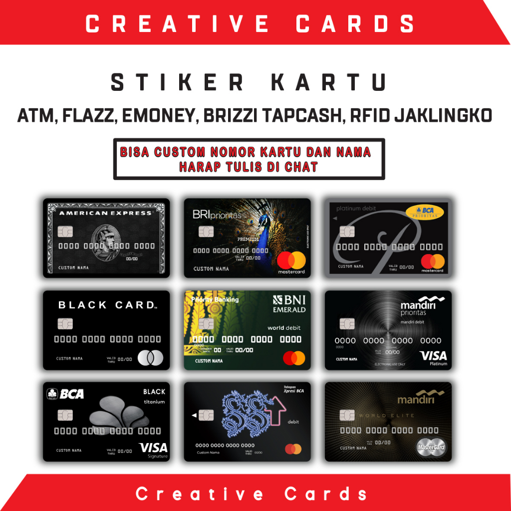

Stiker Sticker Kartu Atm Skin Card - FAKE PRIORITAS (AMERICAN EXPRESS, BCA, MANDIRI, BRI, BLACK CARD) Edition Vinyl + Laminating Glossy Debit Credit Emoney, Flazz, Etoll, Tap-Cash RFID dll