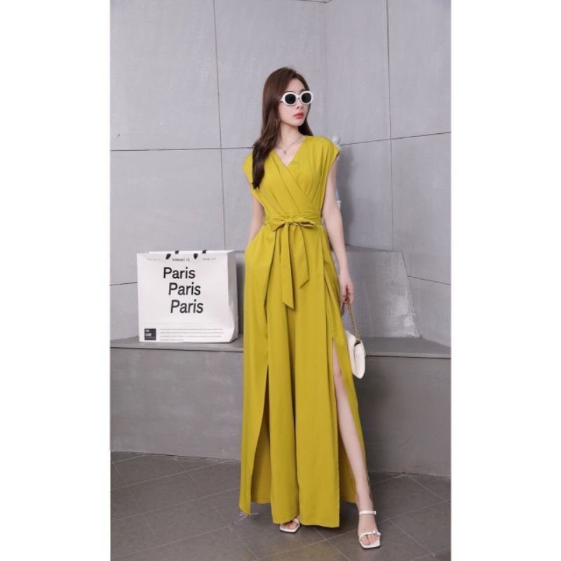 QUEEN SAKURA - Q4798JS - SLIT FRONT LONG JUMPSUIT JUMPSUIT IMPORT - JUMPSUIT PANJANG WANITA CASUAL K