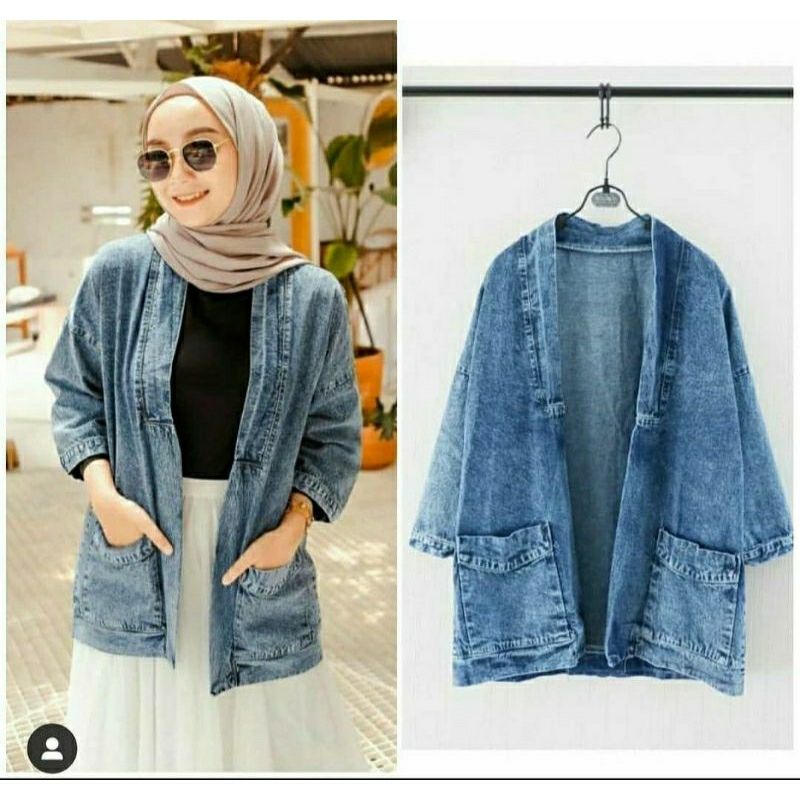 XXX Cardigan Wanita Murah Berkualitas Outer Jins Cewek Kasual Kekinian Outer Saku Jeans Wanita Cardi