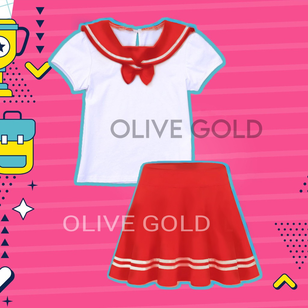 Setelan Blouse dan Rok Payung Anak Perempuan Model Sekolah