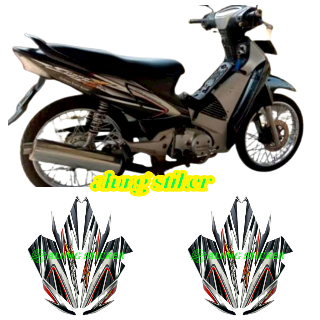 STIKER STRIPING LIS LES BODY MOTOR HONDA SUPRA X 125D 2006 HITAM-SILVER