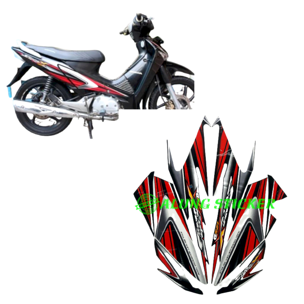 STIKER STRIPING LIS LES BODY MOTOR SUPRA X 125D 2006 FULL HITAM-MERAH