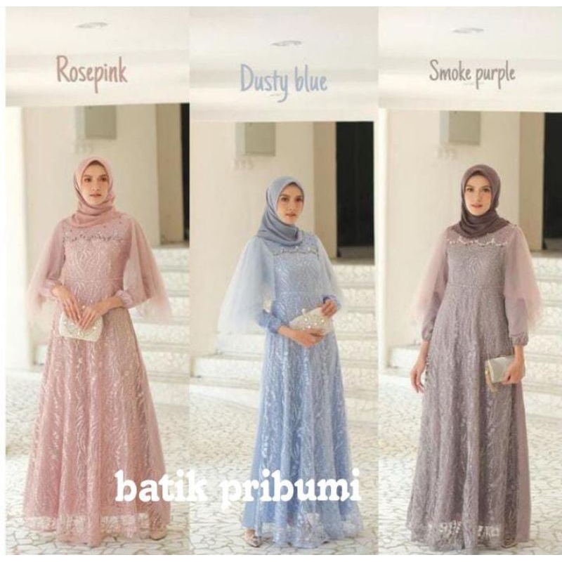 (ADA JUMBO) Gamis Luna Brokat Lebaran Terbaru mewah Gamis Kondangan