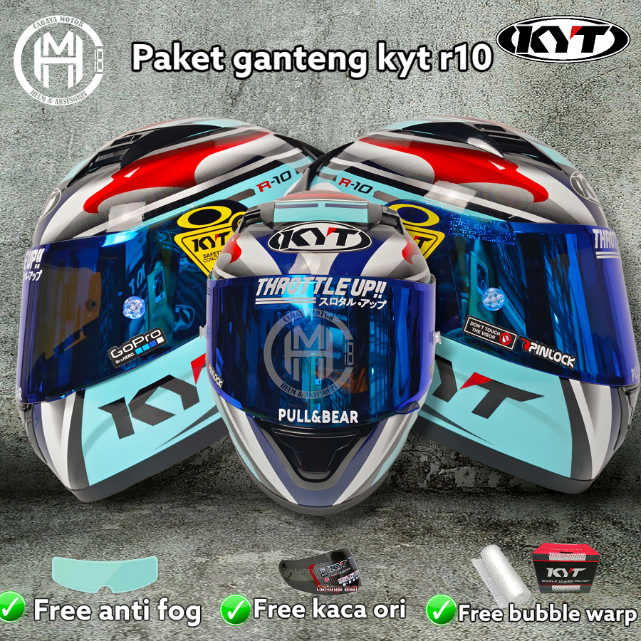 PAKET GANTENG HELM KYT R10 AQUAMARINE FULL FACE|kaca iridium