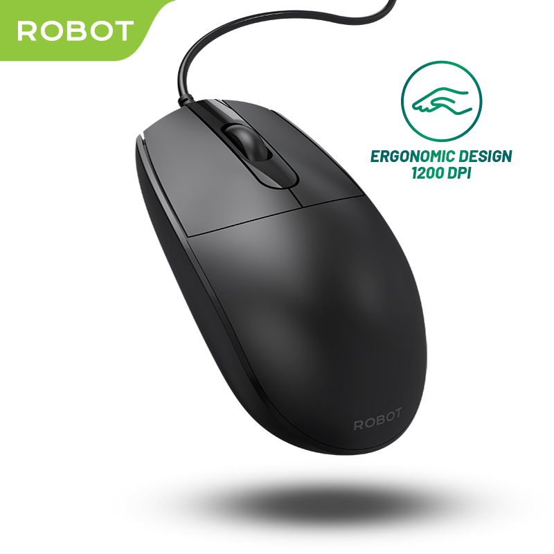 ROBOT M102 Mouse Kabel Optical Office 1200DPI Akurasi Tinggi Ergonomis Anti Slip Scroll Plug & Play 
