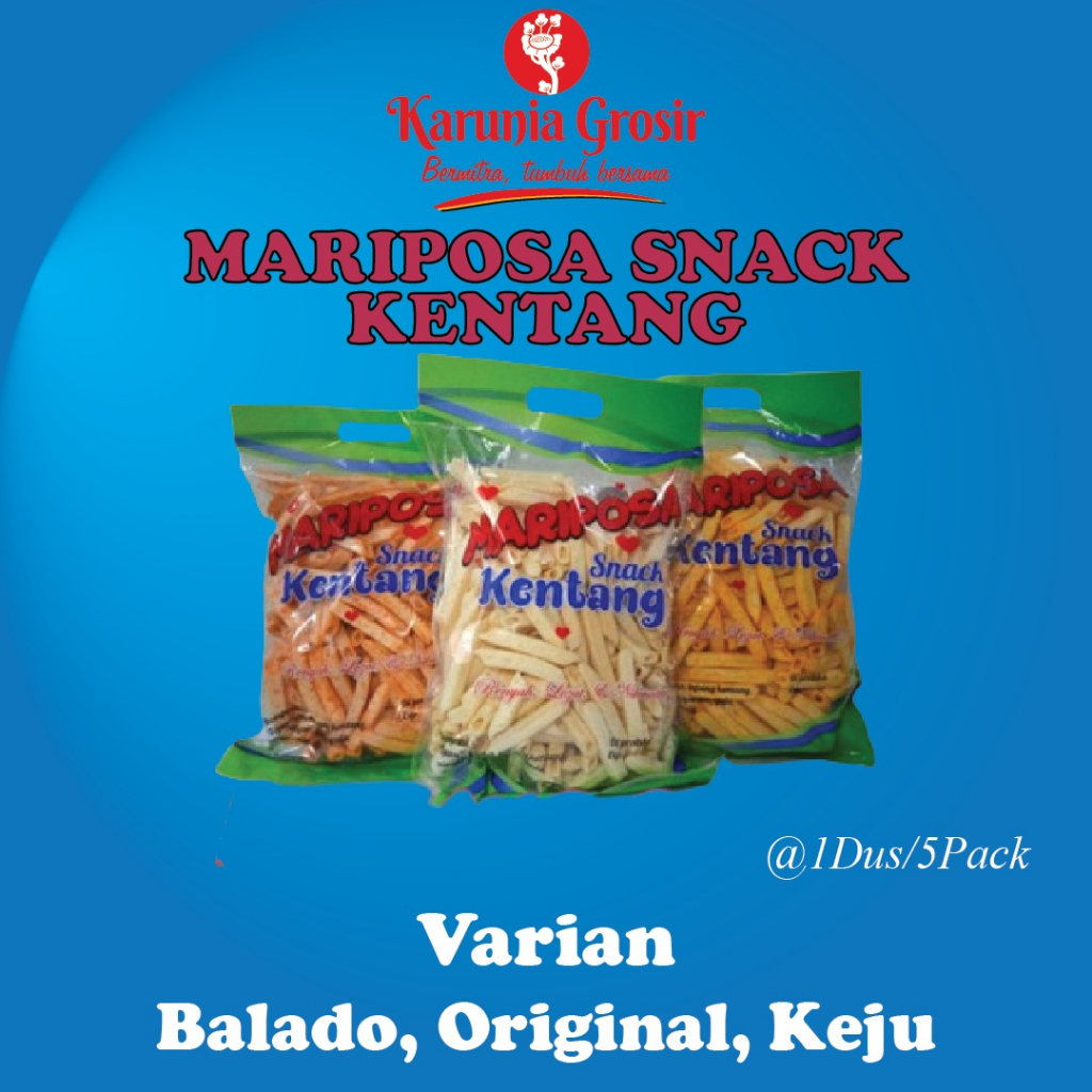 

Snack Grosir Mariposa Balado, Keju, Original 5 Bag 1 kardus
