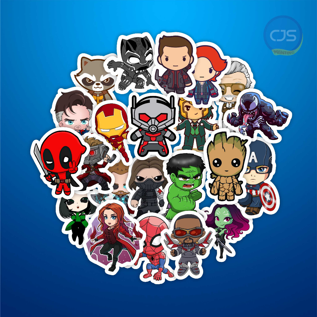 

Sticker Pack Vinyl Marvel Characters Chibi 22 Pcs - Sticker HP, Laptop, Tumbler, Gitar