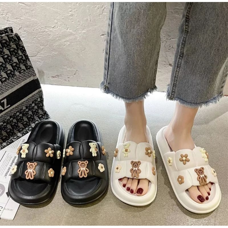 SANDAL SLOP JELLY TEDDY BEAR WANITA