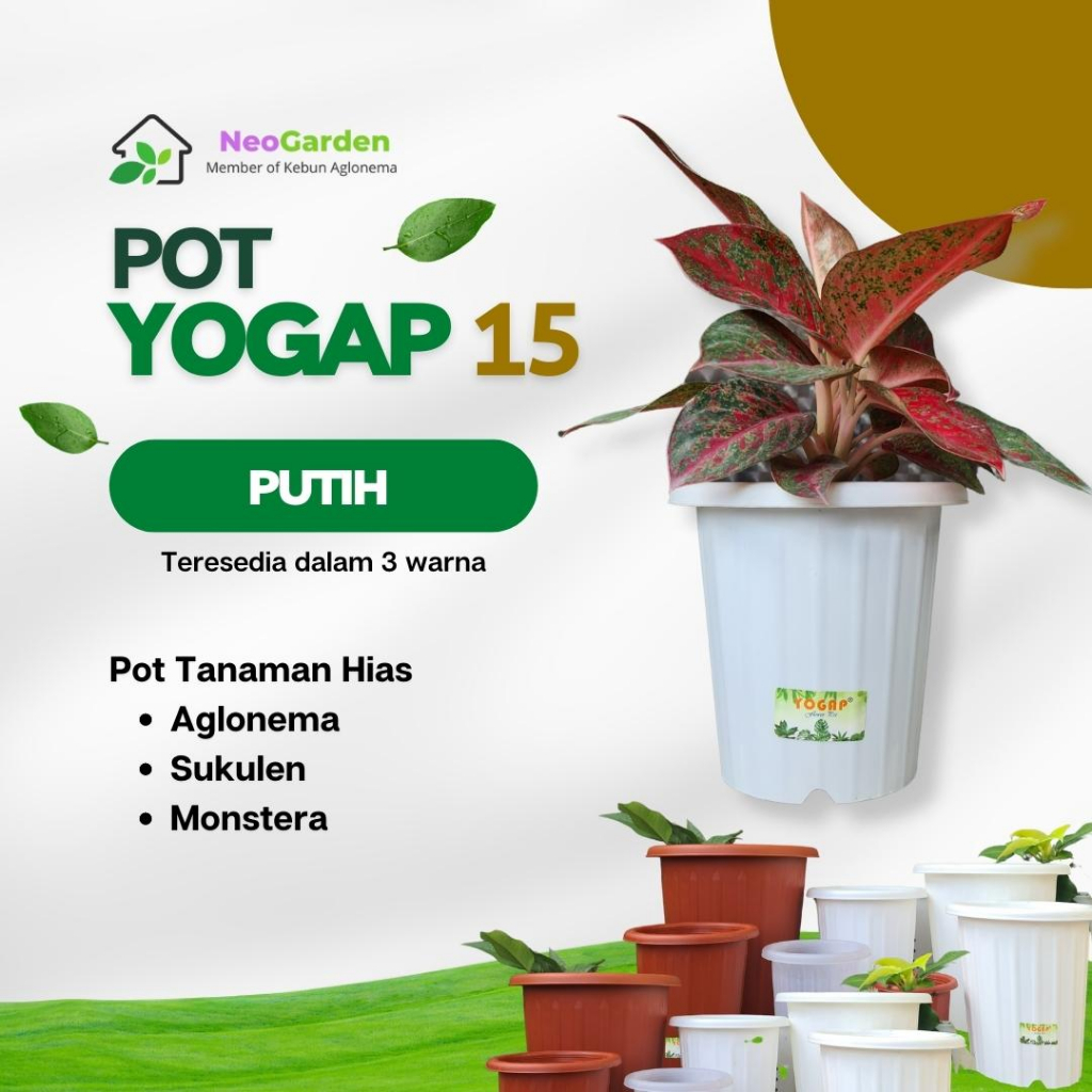 POT YOGAP 15 - Pot untuk bunga tanaman hias  pot plastik ukuran 15 warna merah bata putih bening tra