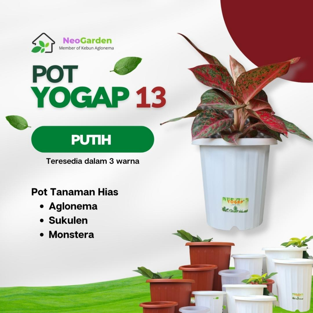 POT YOGAP 13 - Pot untuk bunga tanaman hias  pot plastik ukuran 13 warna merah bata putih bening tra