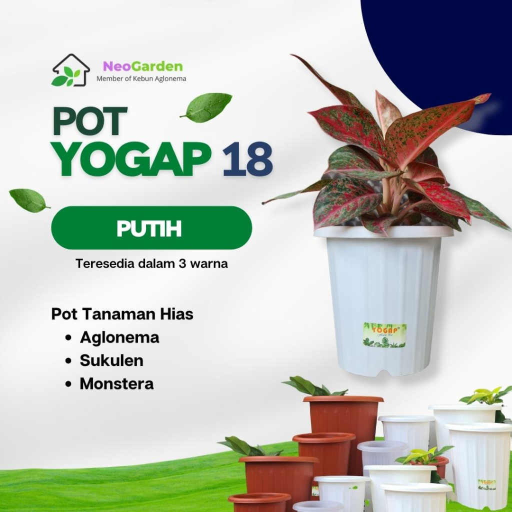 POT YOGAP 18 - Pot untuk bunga tanaman hias  pot plastik ukuran 18 warna merah bata putih bening tra