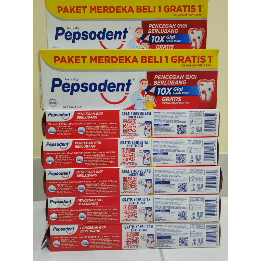 Pepsodent 225gr isi 2 paket hemat merdeka
