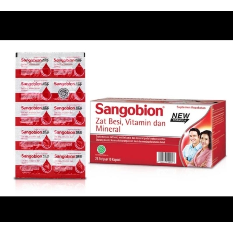 SANGOBION STRIP 10 KAPSUL | SANGOBION ZAT BESI VITAMIN DAN MINERAL | SANGOBION VITAMIN PENAMBAH DARA