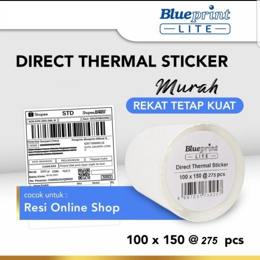 

Kertas Sticker direct thermal 100x150 200pcs Blueprint Lite