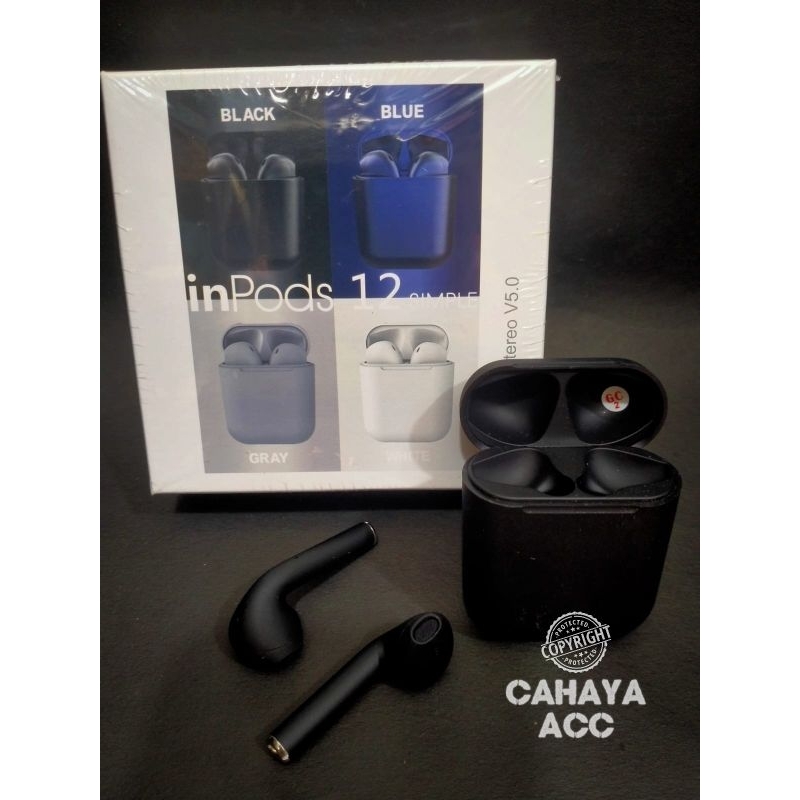 Inpods Macaron - I12 TWS Bluetooth Earphone warna Hitam