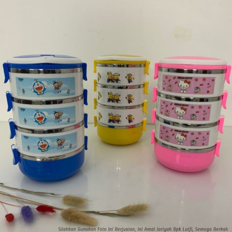 rantang stainless 2 susun & 4 susun karakter lucu / rantang tahan panas