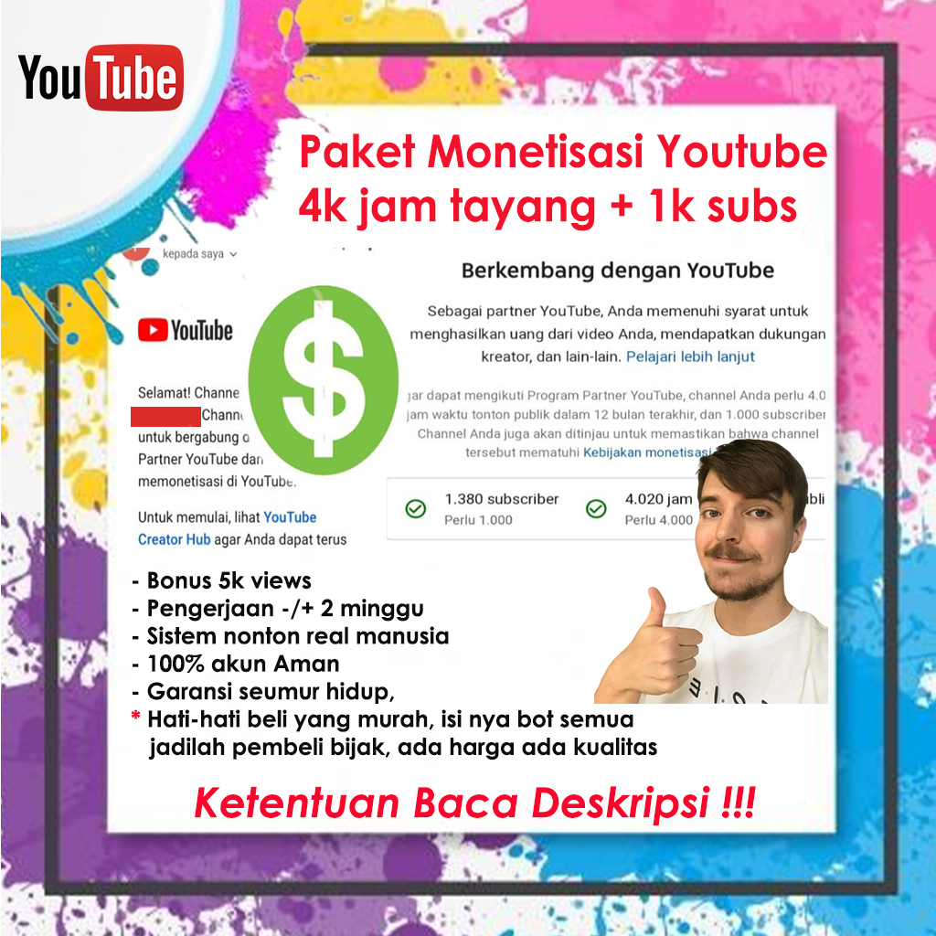 Paket Youtube Monetisasi - Jam tayang dan subscriber monetize - durasi tonton view YouTube termurah 