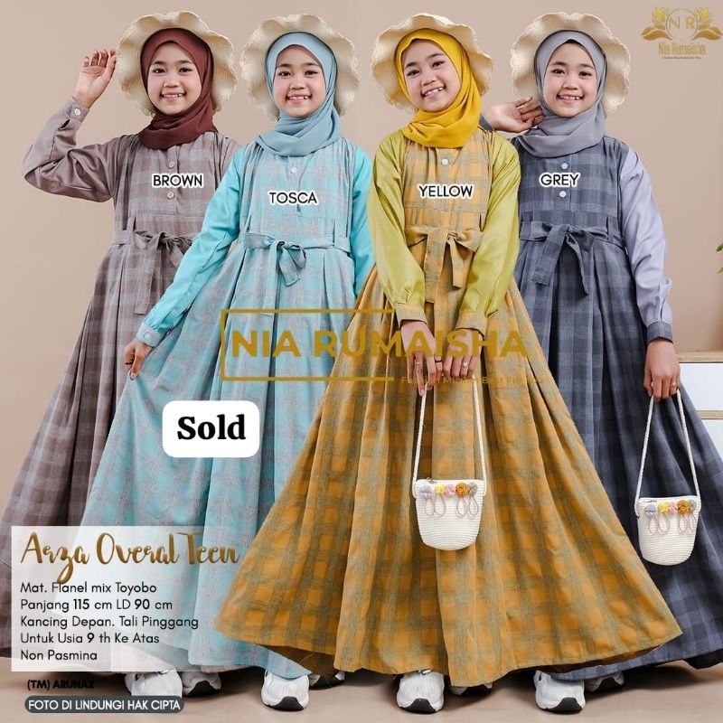 Arza Overall Teen - Gamis Anak Remaja Flanel Toyobo - Gamis Lebaran Syari Motif Kotak