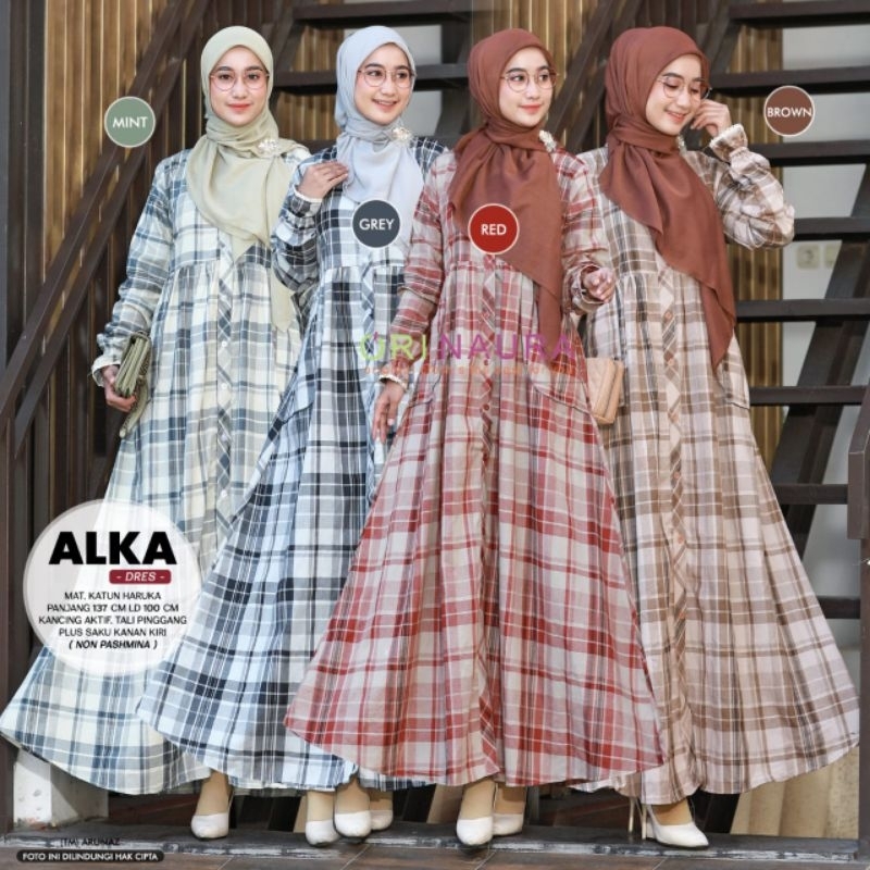 Alka Dress Original Ori Naura - Gamis Kotak Katun Syari - Gamis Busui Lebaran - Gamis Arisan Cantik